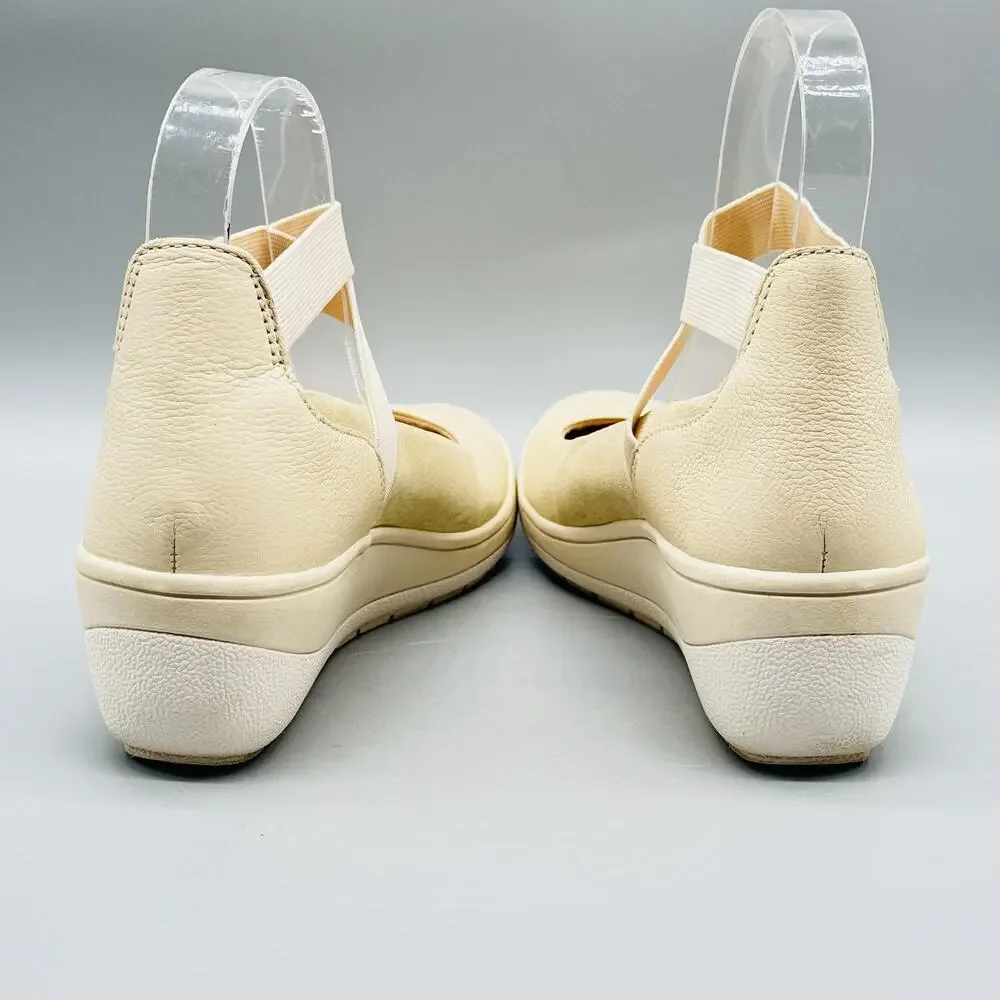 Vionic Shoes Women 6 Beige Leather Ellery Mary Jane Wedge Comfort Flats Orthotic